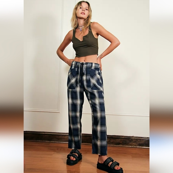 Free People Pants - $128 Free People City Slouch Pants Plaid Cozy Soft